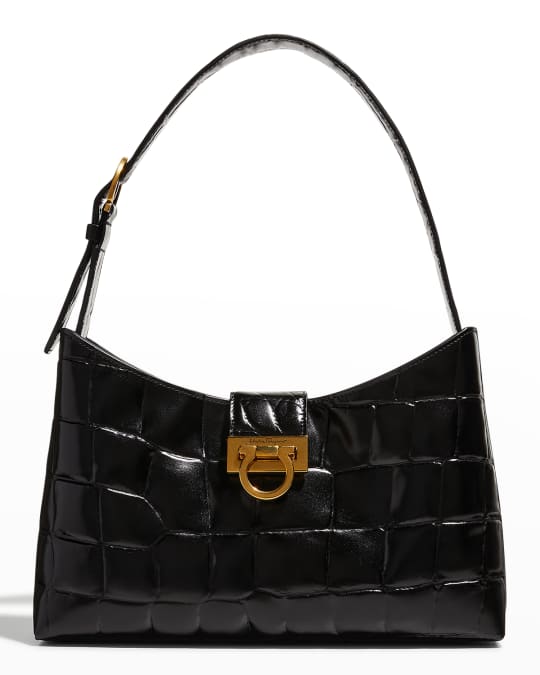 Ferragamo Trifolio Gancio Croc Embossed Shoulder Bag Neiman Marcus