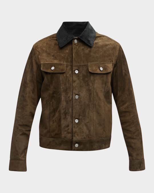 Berluti Men's Corduroy Collar Suede Leather Jacket Neiman Marcus