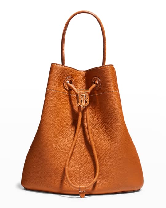 Small TB Grainy Leather Drawstring Bucket Bag