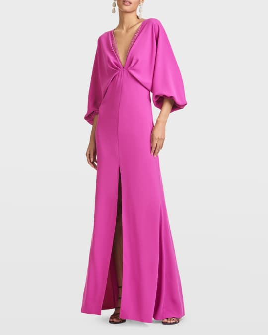 Sachin & Babi Gabby Beaded Deep V-Neck Gown | Neiman Marcus