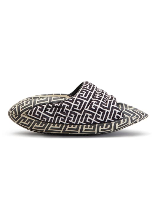 Balmain Men s B It Monogram Printed Leather Slide Sandals Neiman