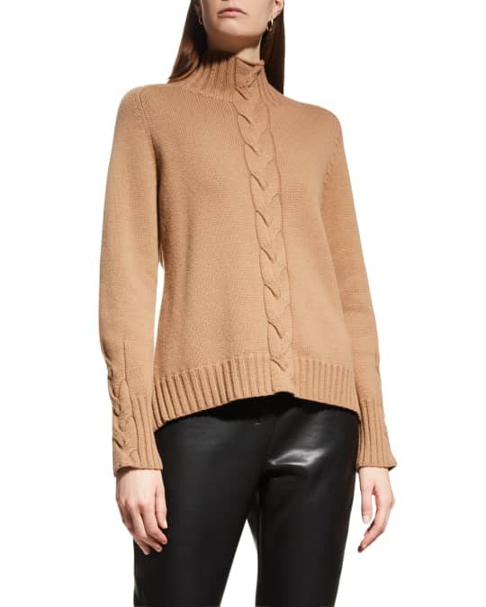 Max Mara Oceania Turtleneck Cable Knit Cashmere Sweater Neiman Marcus