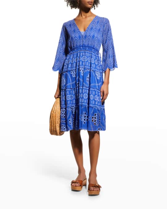 Johnny Was Bluebelle Tiered Eyelet Dress | Neiman Marcus