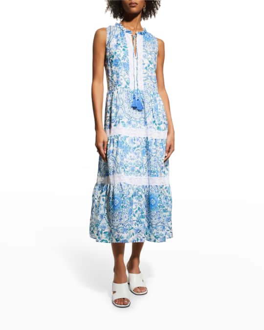 Johnny Was Aster Tiered Floral-Print Dress w/ Tassel | Neiman Marcus