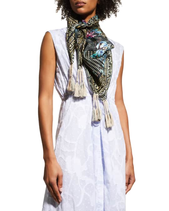 Johnny Was Weller Geometric Print Silk Scarf w Tassels Neiman Marcus