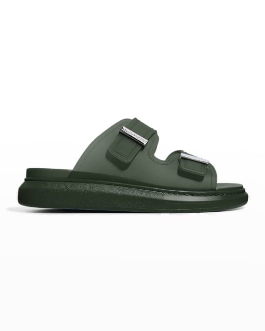 Alexander McQueen Men's Double Band Rubber Slides | Neiman Marcus