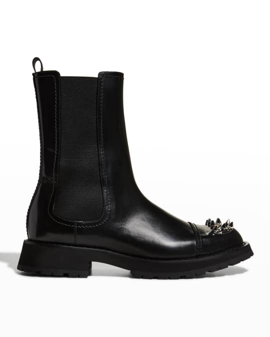 Alexander McQueen Men s Spike Toe Leather Combat Boots Neiman Marcus