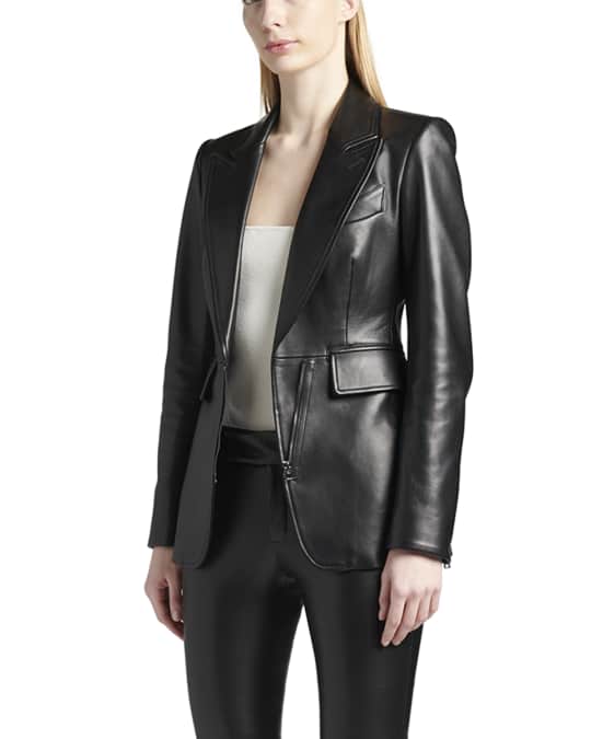 Zipper Plonge Leather Blazer Jacket