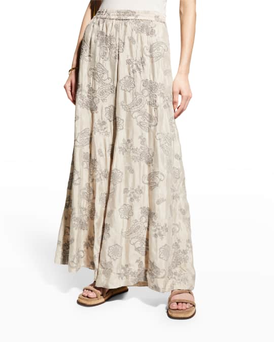 Embroidered Wide-Leg Suzette Pants