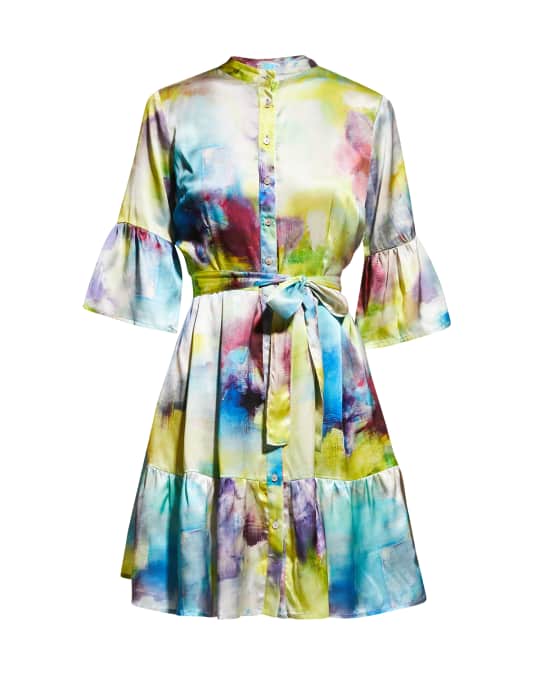 Bell Sleeve Button Down Silk Dress