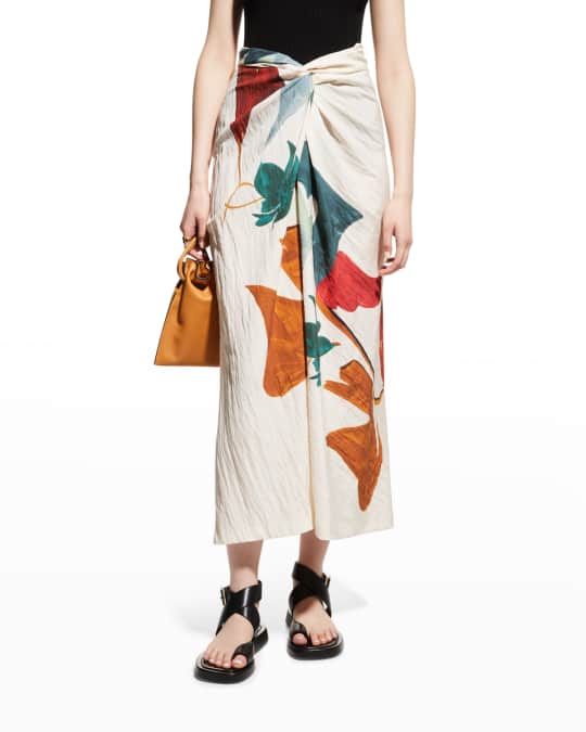 Painted Abstract Draped Knot Midi Skirt
