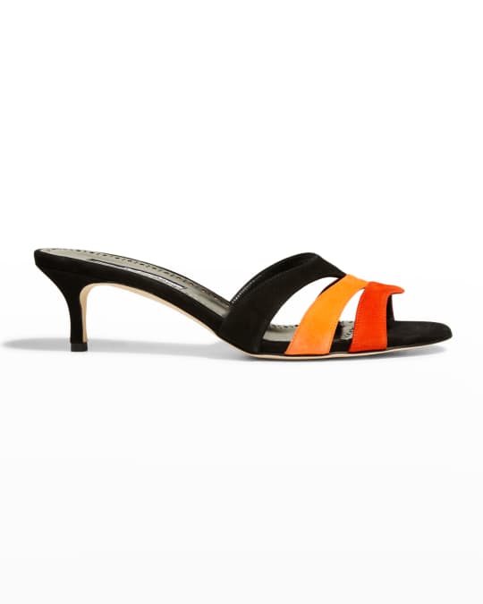 【MANOLO BLAHNIK】suspiroso 50 color-block suede mules Manolo Blahnik Suspiroso Colorblock Suede Mule Sandals