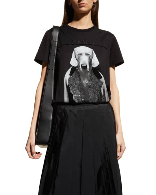 Logo Embroidered Strass Dog Print T Shirt