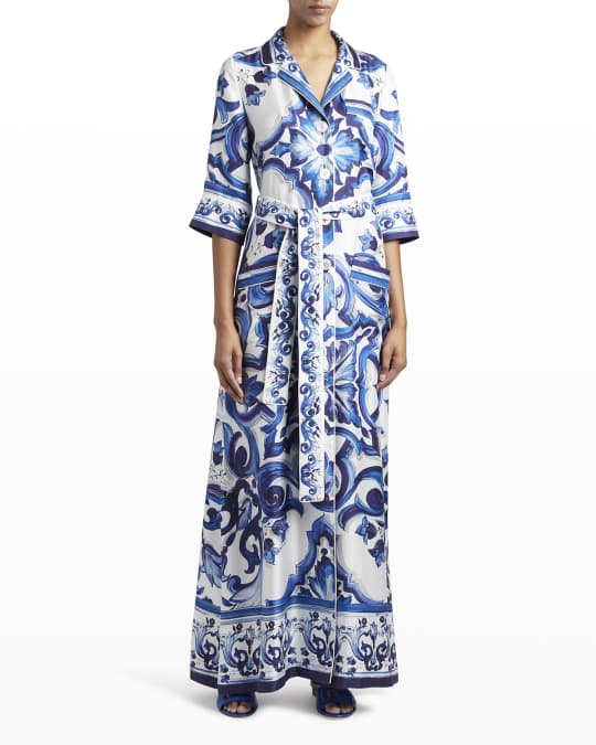 Dolce&Gabbana Foulard-Print Belted Silk Twill Long Robe | Neiman Marcus