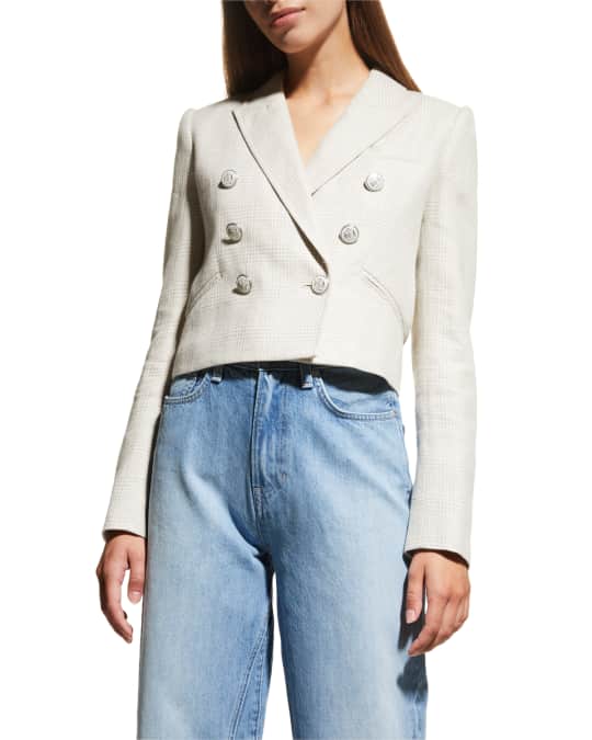 Nevis Linen Plaid Cropped Jacket