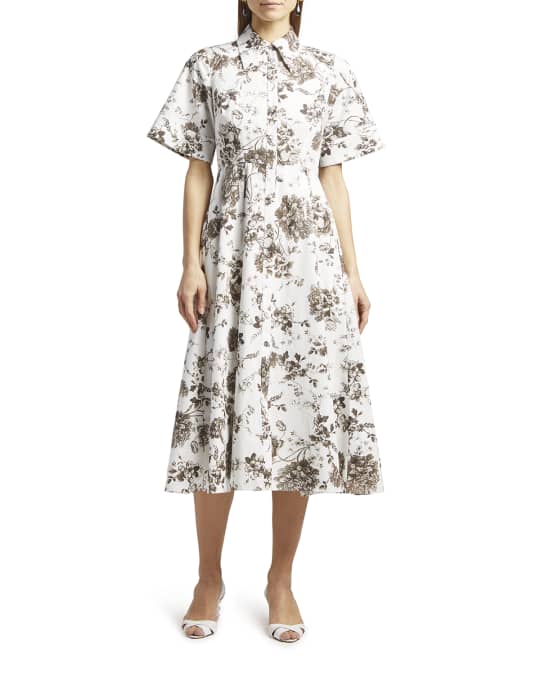 Erdem Layla Floral-Print Cotton Poplin Midi Shirtdress | Neiman Marcus