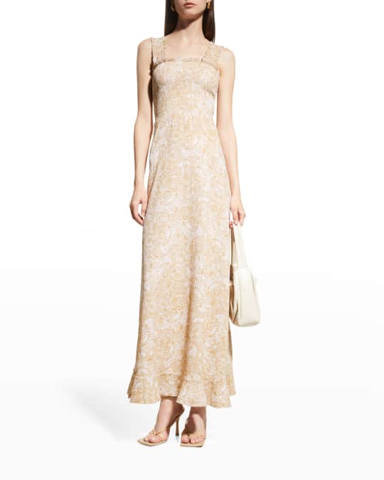 MICHAEL Michael Kors Smocked Paisley-Print Maxi Dress | Neiman Marcus