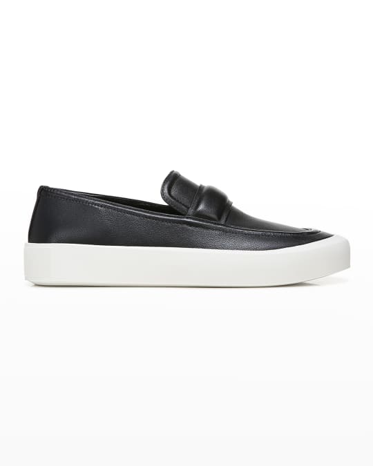 Vince black leather shop slip on sneakers