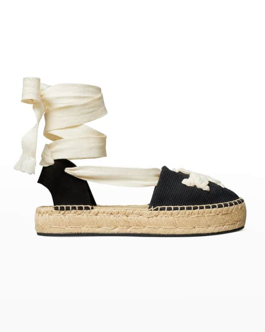 Tory Burch Double T Cotton Ankle Wrap Espadrilles Neiman Marcus