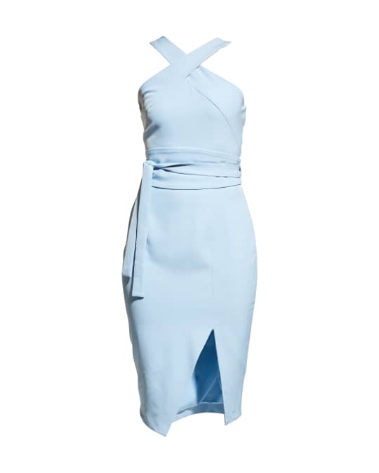 Lavish alice halter neck wrap front midi dress shop