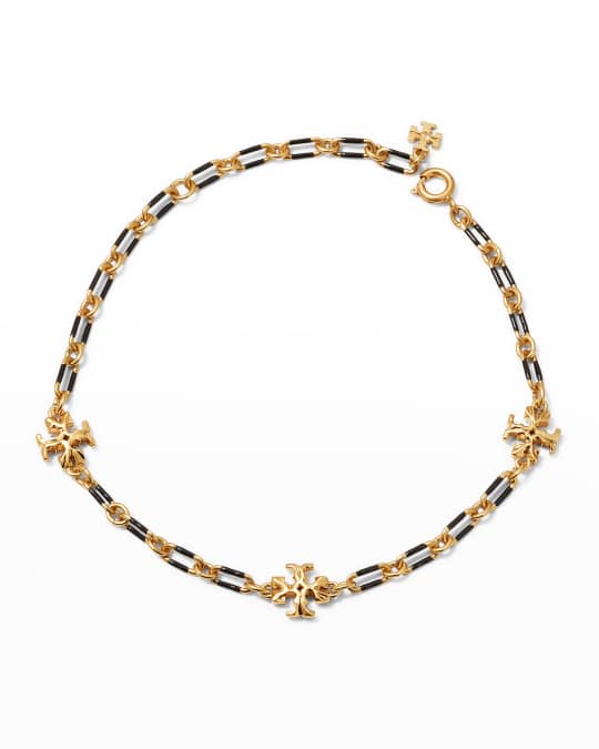 Tory Burch Roxanne Chain Striped Delicate Bracelet, Black