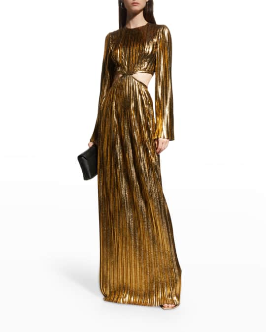 Rasario Metallic Cutout Pleated Gown | Neiman Marcus