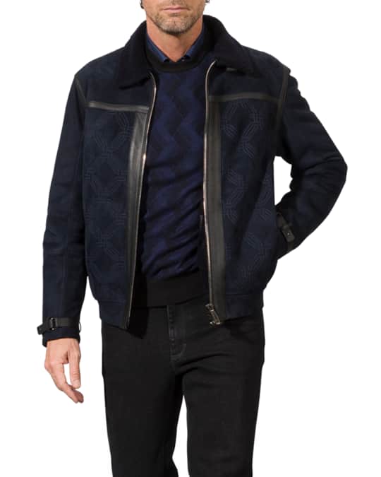 Men s Shearling Collar Leather Bomber Jacket
