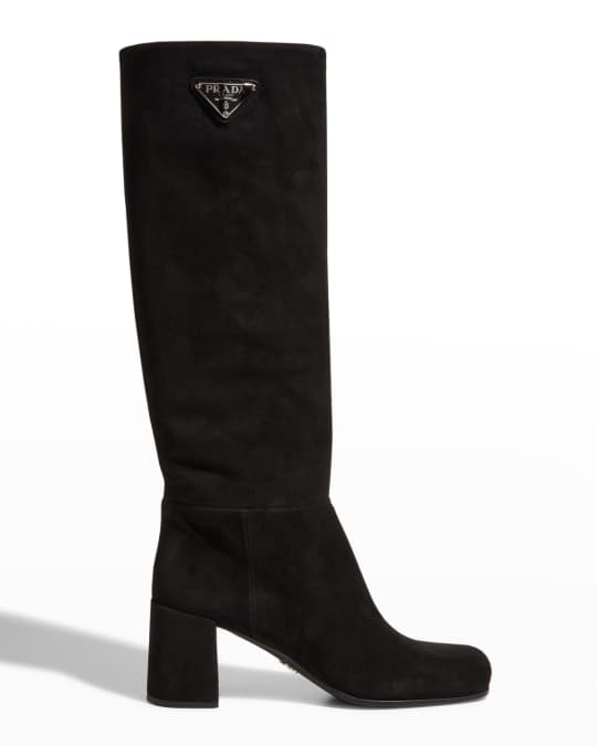 Prada Suede Block Heel Knee Boots Neiman Marcus