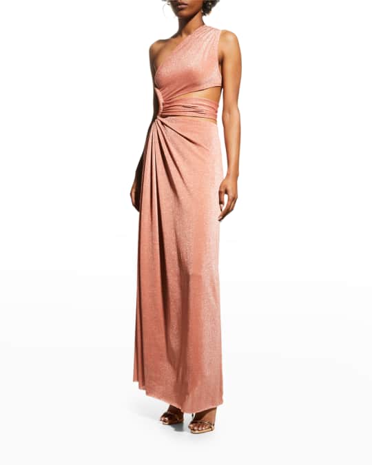 Bronx and Banco Jamilia One-Shoulder Cutout Shimmer Gown | Neiman Marcus