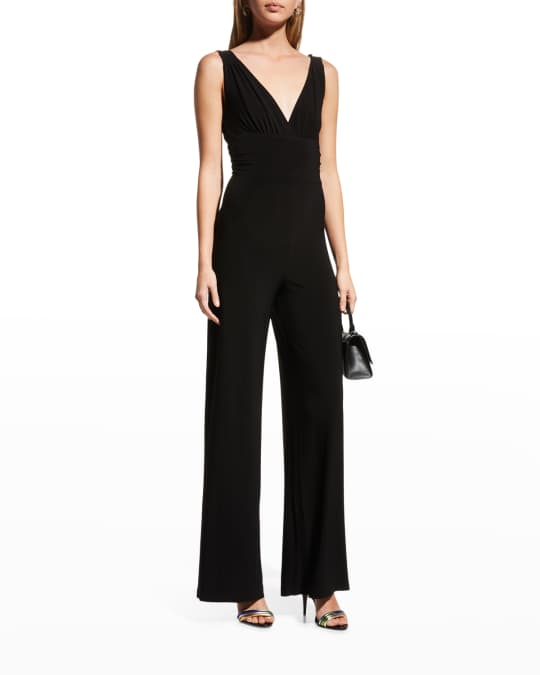 Norma Kamali Tara V-Neck Wide-Leg Jumpsuit | Neiman Marcus