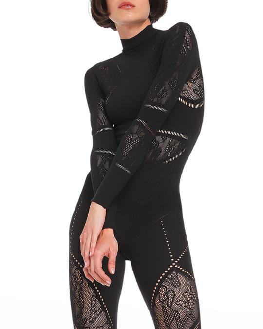 Wolford Sporty Logo Net Long-Sleeve Crop Top | Neiman Marcus