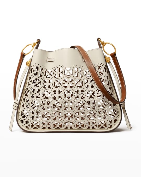 Tory Burch T Monogram Perforated Leather Bucket Bag