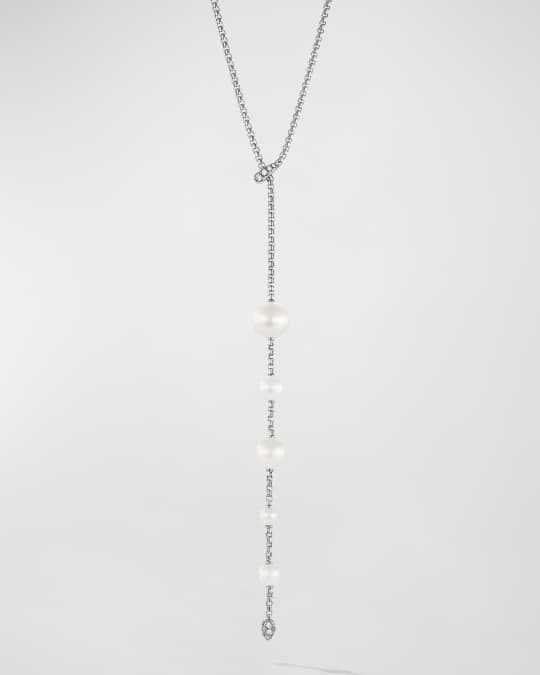Pearl and Pave Y-Necklace with Diamonds in Silver, 2mm, 28"L