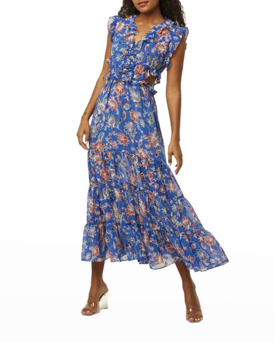 Natasha Floral Sleeveless Side Cutout Midi Dress