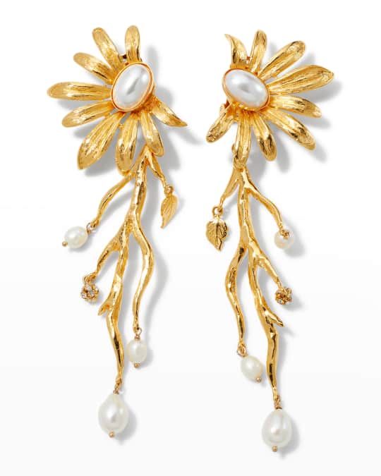 Adam Lippes Daisy Flower and Pearl Earrings | Neiman Marcus