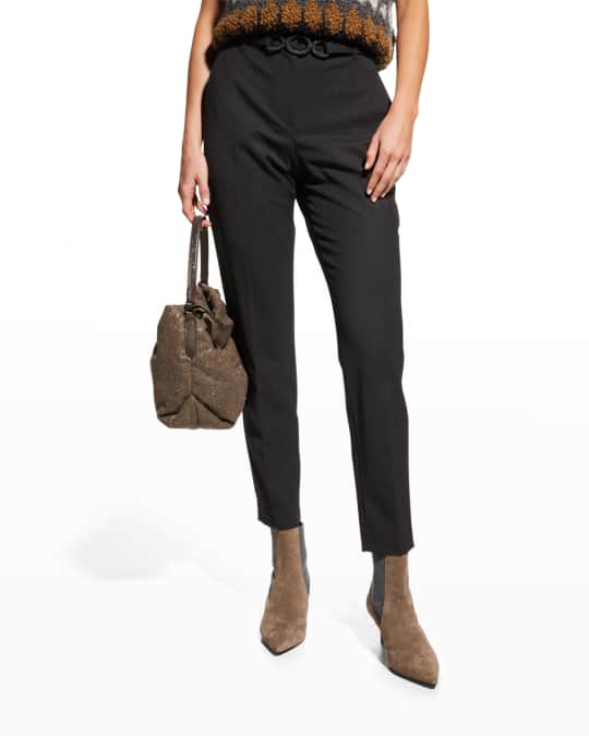パンツ Brunello Cucinelli Wool And Cashmere Trousers With Belt BRUNELLO CUCINELLI Cropped pleated wool and cashmere-blend