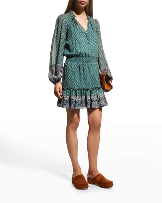 Veronica Beard Destiny Printed Smocked Waist V-Neck Mini Dress | Neiman  Marcus