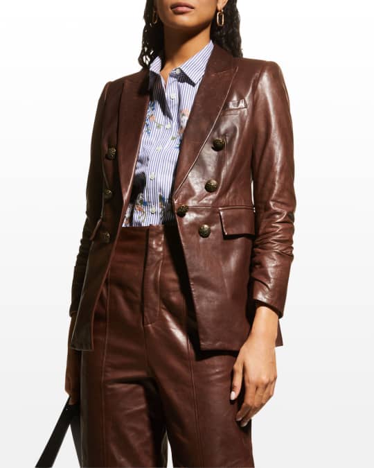 Veronica Beard Oneta Double Breasted Leather Dickey Jacket