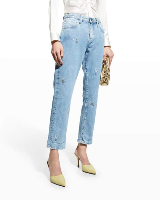 Ex Boyfriend Floral Embroidered Slouchy Cropped Boyfriend Jeans