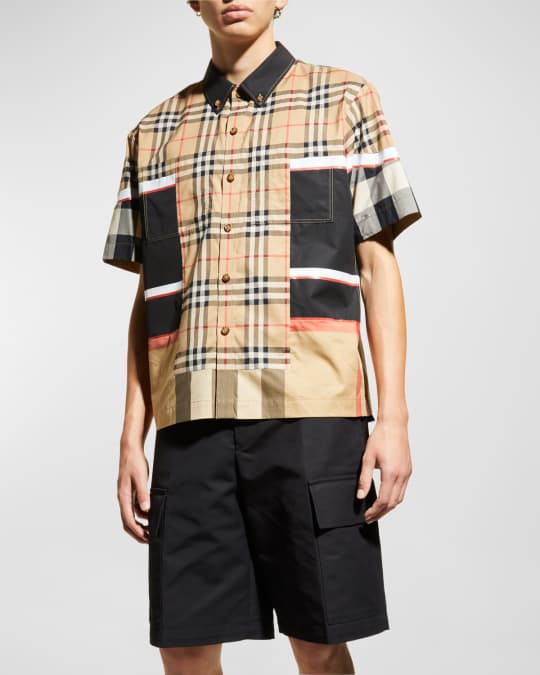 Burberry Men's Hawling Patchwork Check Sport Shirt | Neiman Marcus