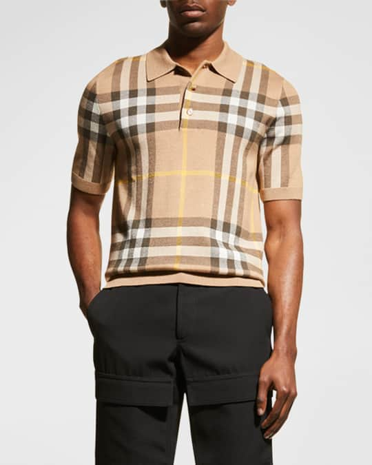 Burberry Men's Wellman Check Knit Polo Shirt | Neiman Marcus