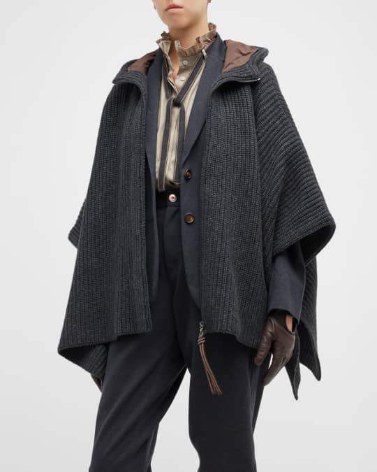 Cashmere Ribbed Zipper Poncho