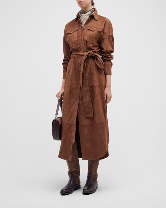 Suede Button-Front Shirtdress