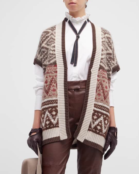 Nordic Paillette Short-Sleeve Cashmere Cardigan