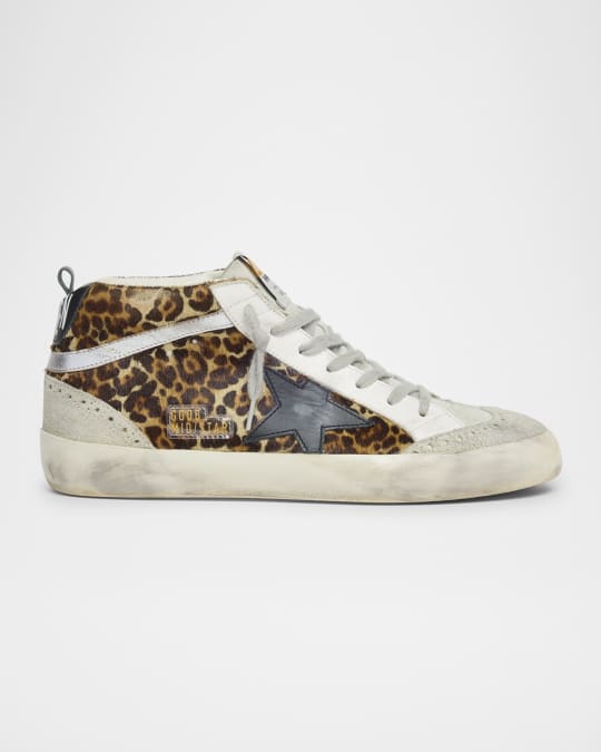 Golden Goose Mid Star Leopard-Print Leather Sneakers | Neiman Marcus