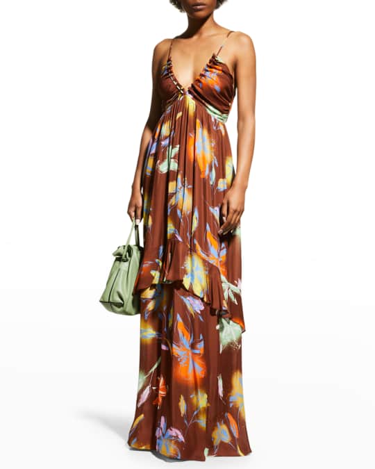 Tanya Taylor Julissa Floral Silk-Blend Empire Gown | Neiman Marcus