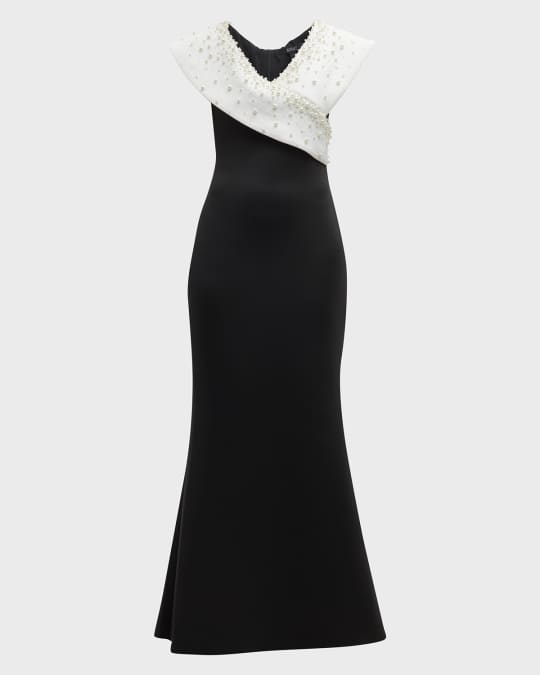 Badgley Mischka Collection Pearl Embellished Two Tone Trumpet Gown