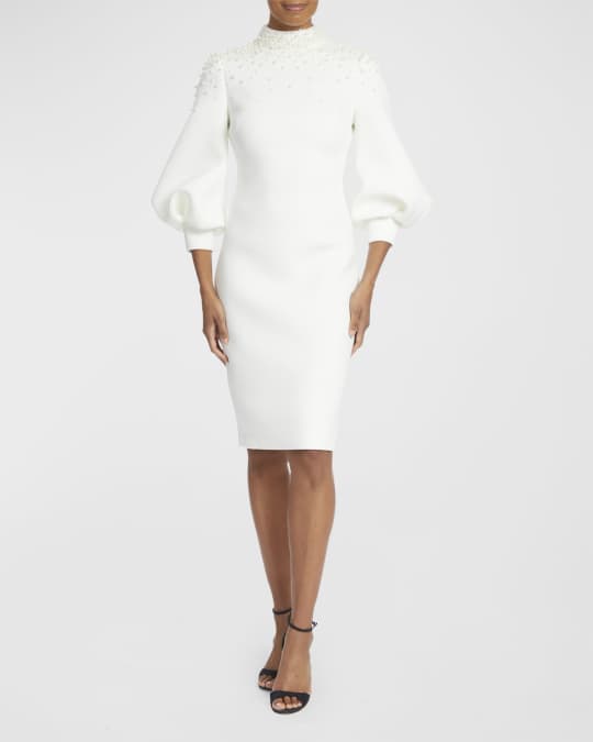 Badgley Mischka Collection Pearl Detailed Midi Dress | Neiman Marcus