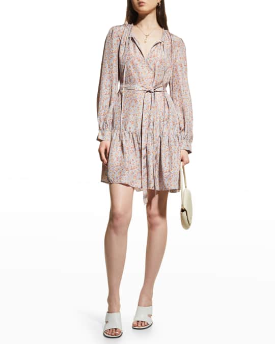 Rebecca Taylor Violet Fleur Belted Silk Mini Dress | Neiman Marcus