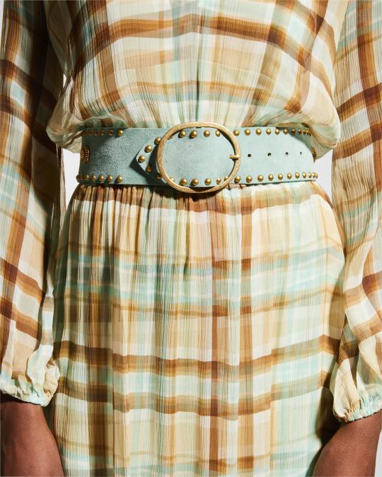 Alessia Zamattio Suede Studded Wide Belt Alessia Zamattio Studded leather belt - Pink - Women|LILLAROSA main image 3